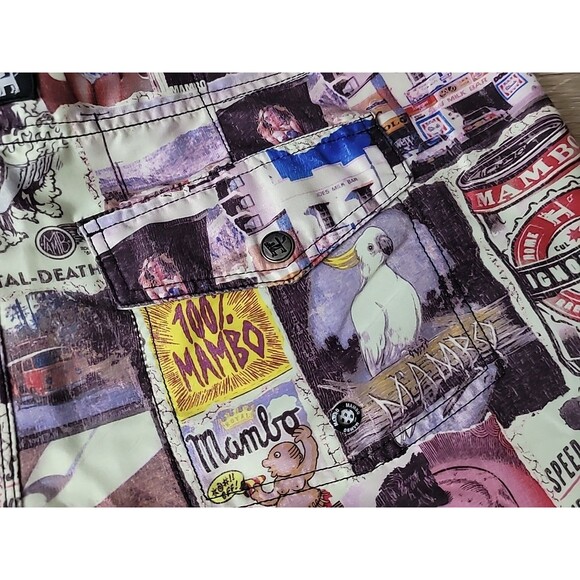 Mambo Australia‎ Board Shorts Men's Size 36 Graphic Comic Portrait Skull Pinup - Picture 8 of 13